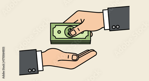 Hand giving money to another hand.