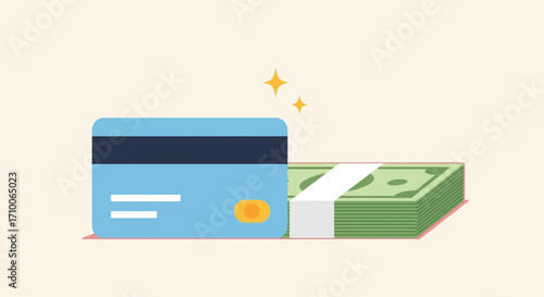 Credit Card and Stack of Money Illustration.
