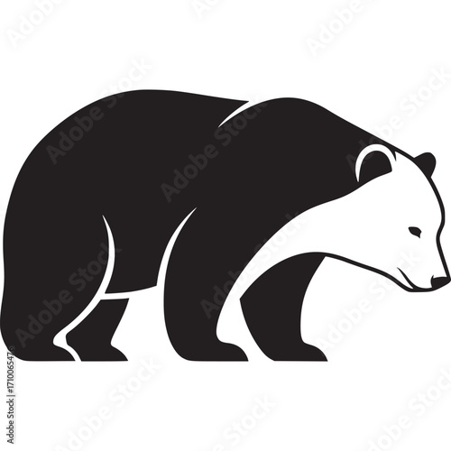Black and white silhouette of a bear isolated on white background