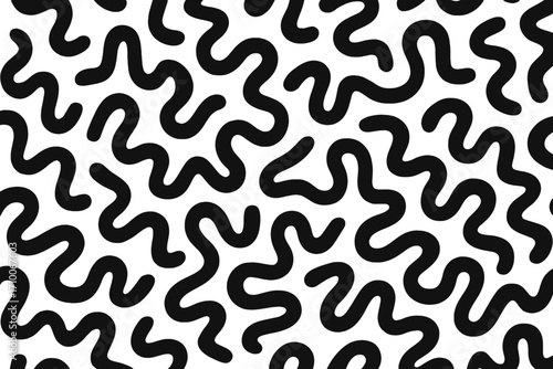 Bold black wavy lines create abstract patterns against a white background in a modern design concept