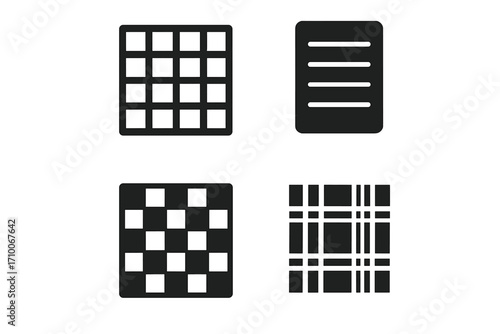 Different grid and pattern designs showcasing various styles and arrangements in black and white