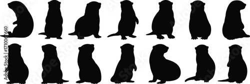 Otter silhouette illustrations, animal behavior icons, black and white clipart, aquatic mammal poses, nature bundle set, vector pack
