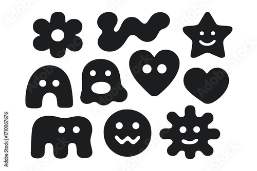 Fun and colorful shapes with smiling faces perfect for kids' art projects and decorations in playful designs