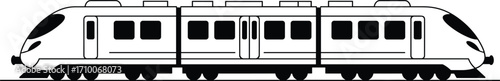 Modern passenger train, high-speed rail, transportation silhouette, commuter vehicle, public transit, railway infrastructure, aerodynamic design, travel system