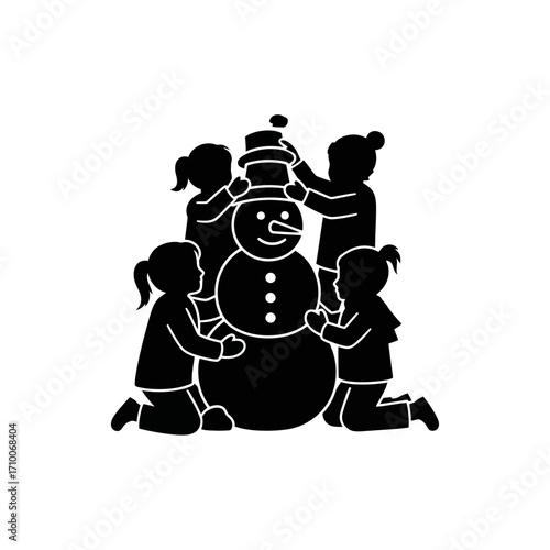 silhouette of  children's making snow man