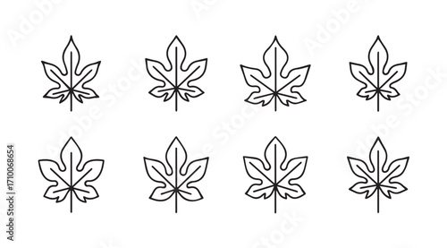 Collection of eight stylized papaya leaf silhouettes in a grid formation