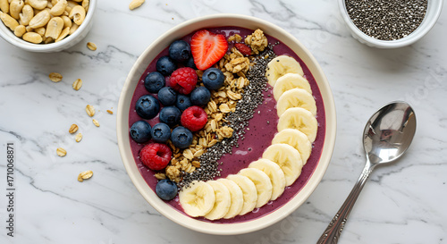 Wallpaper Mural Berry Smoothie Bowl with Banana, Granola and Nuts Ready to Eat Torontodigital.ca