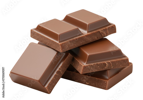 Delicious milk chocolate bar pieces stacked together ready for indulgence and baking transparent background