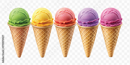 realistic 3d colorful vanilla ice cream scoop set in different style isolated on transparent background 