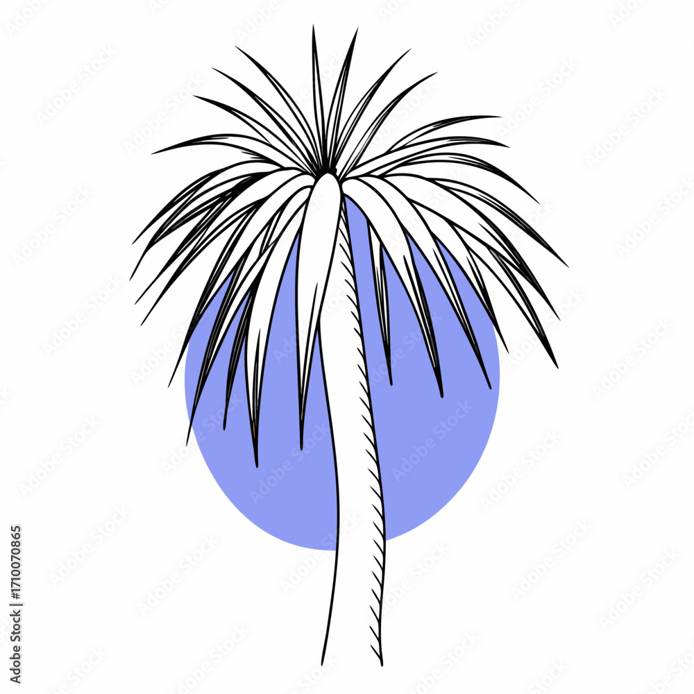 Obraz premium Stylized palm tree with blue circle background