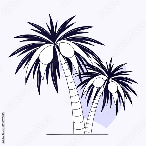 Stylized palm trees with coconuts and abstract background