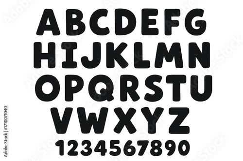 Bold uppercase letters and numbers layout featuring a playful, chunky font for creative projects and designs