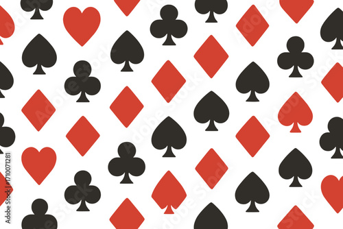 Colorful playing card patterns in red and black create a vibrant design suitable for games and decor