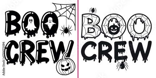 A boo crew halloween party, a cute ghost celebration with typography, vector cartoons.