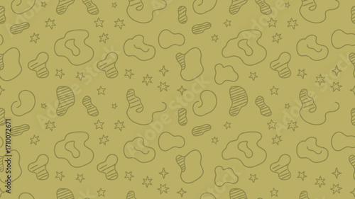 A seamless pattern with stars and abstract shapes on a light olive green colored background design element