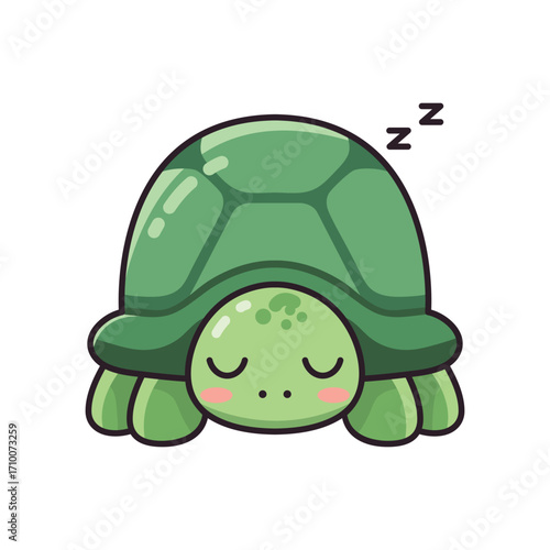 Cute sleeping green turtle mascot flat design cartoon character vector