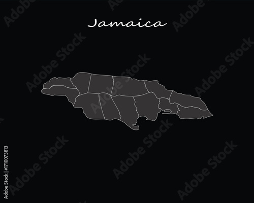 Jamaica simple map on black background with regions black map