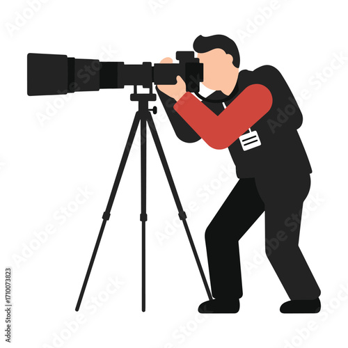 An individual using a professional camera mounted on a tripod, capturing a moment