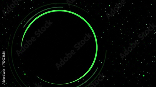 A vibrant circular design with glowing green accents against a dark backdrop, creating a futuristic ambience.