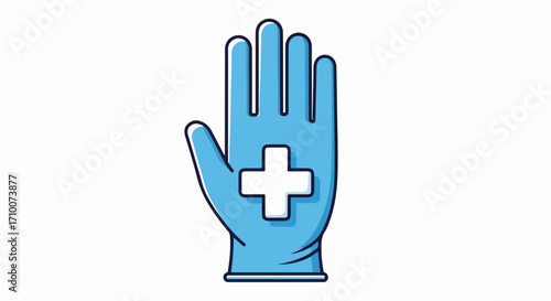 Protective medical glove featuring cross symbol on clear backdrop, design is immaculate, simple, and professional.