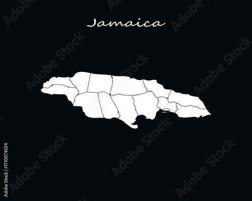 Jamaica simple map on black background with regions