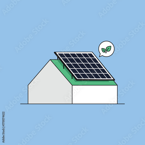 Modern house with solar panels on roof generating clean renewable green energy vector