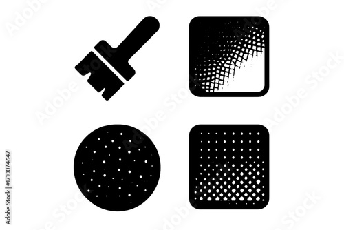 Different texture patterns created by brushes and stencil techniques used in art projects