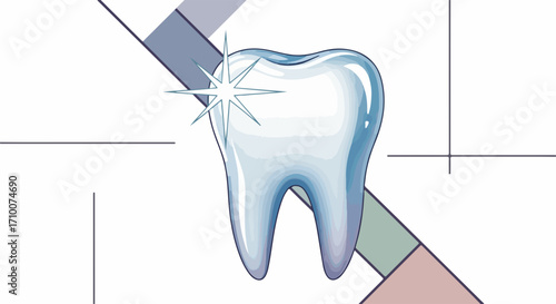 Healthy tooth illustration for dental care, depicting hygiene and a bright smile. Healthy tooth represents dental health, with geometric shapes in muted pastel shades offering a modern feel.