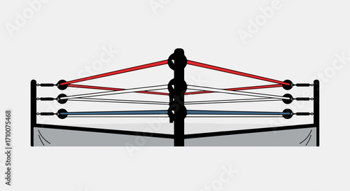 Boxing ring isolated on clear background, showcasing ropes and corner posts. Boxing ring design details include tension and safety features. Commercial boxing ring space for sporting content.