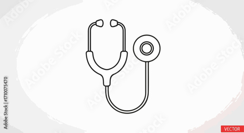 Stethoscope icon graphic with simple lines, medical instrument for healthcare examination. Stethoscope icon shows a tool for doctor or nurse to diagnose and treatment for patients.