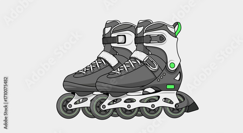 Inline skates for healthy lifestyle, sport item. Inline skates are shown in detail, outlining their components and aesthetic appeal. Consider concept inline skates for active recreation, fitness,