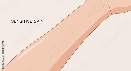 Close-up of sensitive skin on fair arm, illustrating skincare needs, showing delicate complexion, and potential skin problems. Sensitive skin requires specific care,