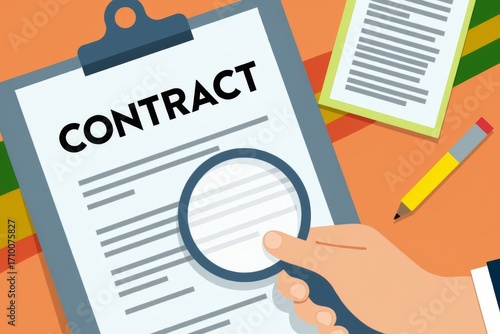 Exploring a Contract Form with a Magnifying Glass Against a Vibrant Abstract Background