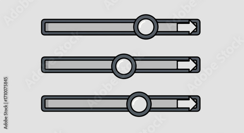 Horizontal slider control with multiple adjustment bars and circular handles on a plain background. Each slider control features a distinct arrow indicating direction and customizable progress levels.