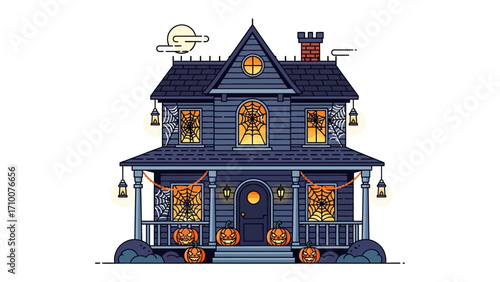 Spooky Halloween Mansion Illustration: A digitally crafted illustration of a haunted mansion, the perfect visual for Halloween, inviting viewers into the world of spooky festivities.