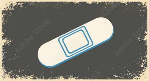 Adhesive bandage for first aid treatment, including sticking plaster for wound dressing to prevent infection. This sticking plaster serves as basic medical supply for injury treatment.