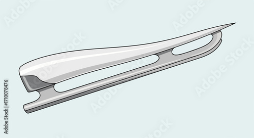 Ice skate detail, side view, against pastel background. Shiny ice skate gleams with metallic finish and streamlined design, poised for winter adventures. Concept ice skate design for recreation,
