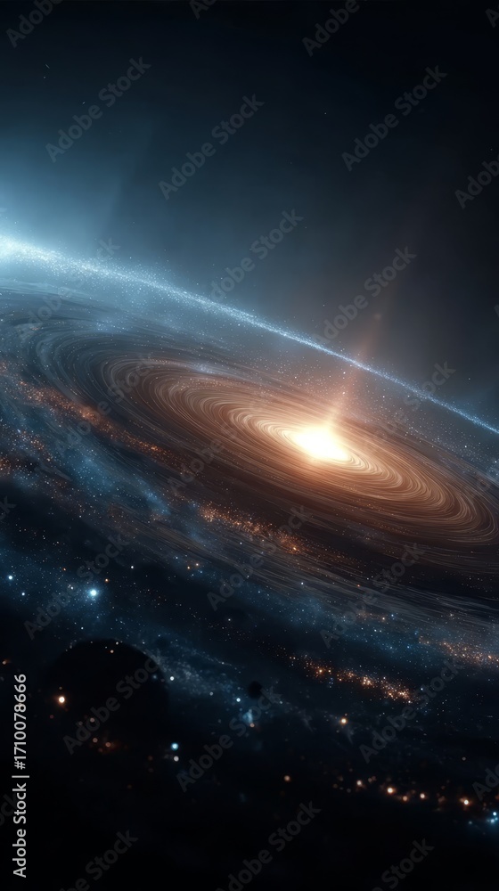 Obraz premium Spiral galaxy with bright core and swirling arms in deep space