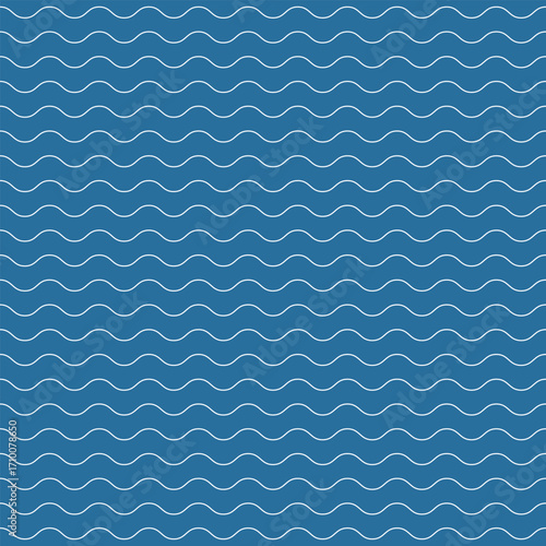 White wavy lines over a rich deep blue background form a seamless, elegant pattern. Great for marine, abstract, and calm design aesthetics.