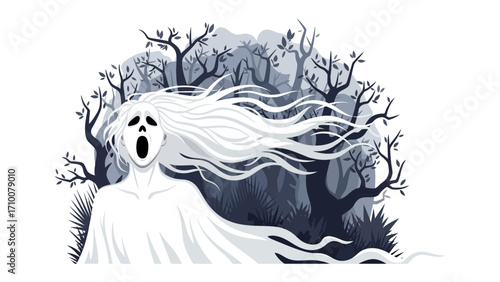 The Spectral Phantom: A haunting digital artwork captures the ethereal essence of a spectral phantom, emanating an aura of mystery amidst a stark, evocative backdrop.