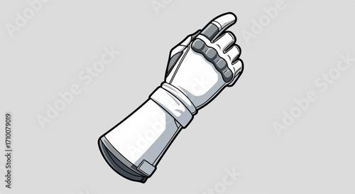 Robotic arm reaching out with white glove in futuristic design, presents advanced engineering, demonstrating robotic arm.