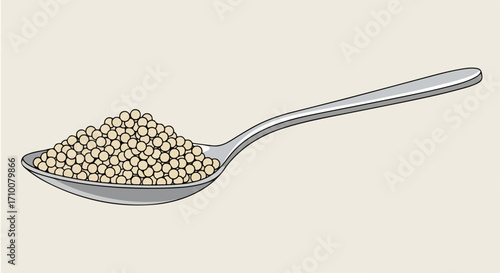 Spoonful of tapioca pearls on an off white background, tapioca pearls inside of spoon. Tapioca pearls are a common ingredient in Asian desserts and drinks such as bubble tea.