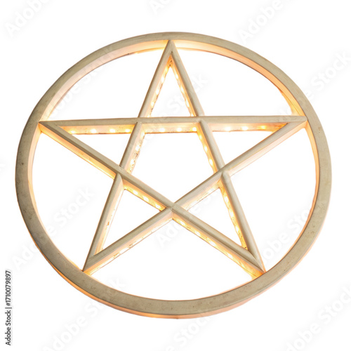 Pentagram symbol with glowing light effect on transparent background, circular shape, mystical and spiritual decorative design