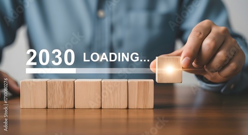 Understanding the future loading progress to the year twenty thirty with wooden blocks concept