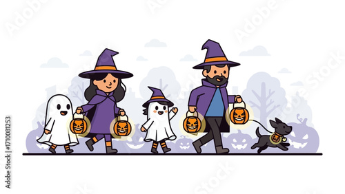 Halloween Family: A family dressed in Halloween costumes, their anticipation palpable as they embark on a trick-or-treat adventure, filled with whimsy and enchantment. 