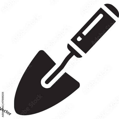 Black silhouette of a garden trowel isolated on white background