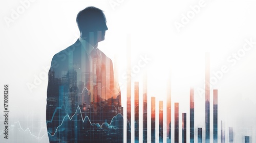 Businessman Silhouette with Financial Graphs Double Exposure