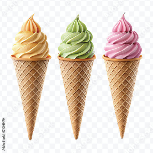 realistic 3d colorful vanilla ice cream scoop set in different style isolated on transparent background 