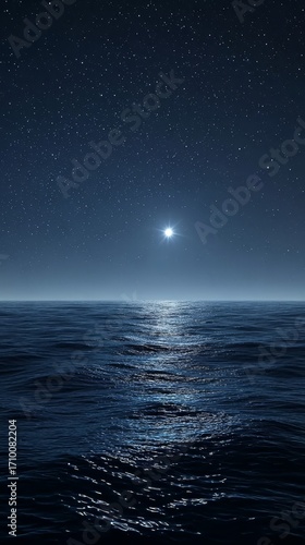 Moonlit ocean under a starry night sky