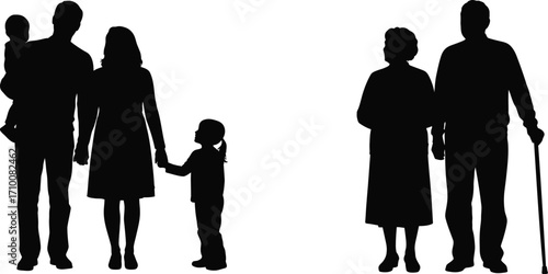 Family silhouette generations grandparents parents children vector